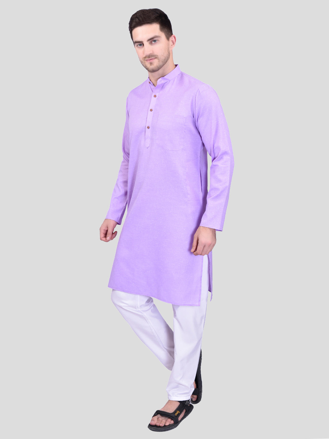 BOWLIFESTYLE Purple Solid Cotton Kurta Pant Set