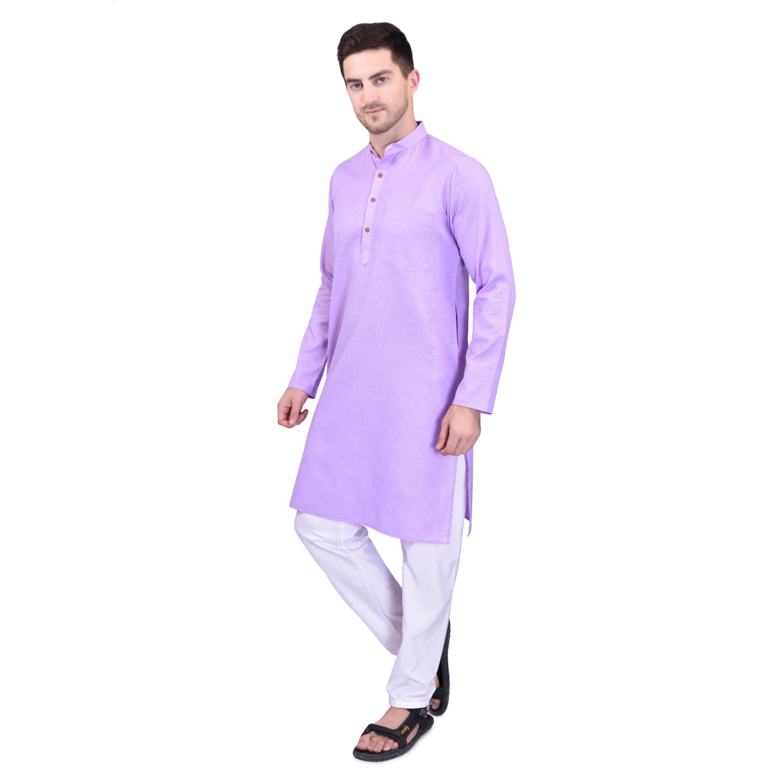 BOWLIFESTYLE Purple Solid Cotton Kurta Pant Set