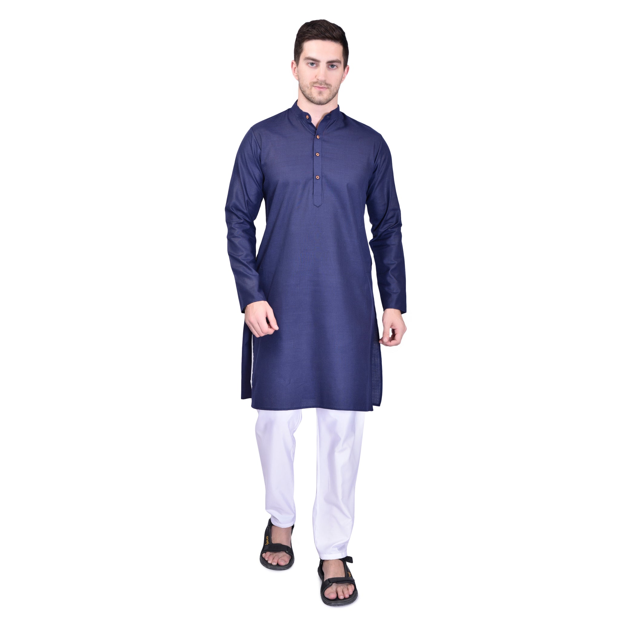 BOWLIFESTYLE Navy Blue Solid Cotton Kurta Pant Set