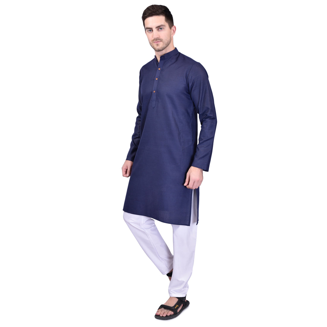 BOWLIFESTYLE Navy Blue Solid Cotton Kurta Pant Set