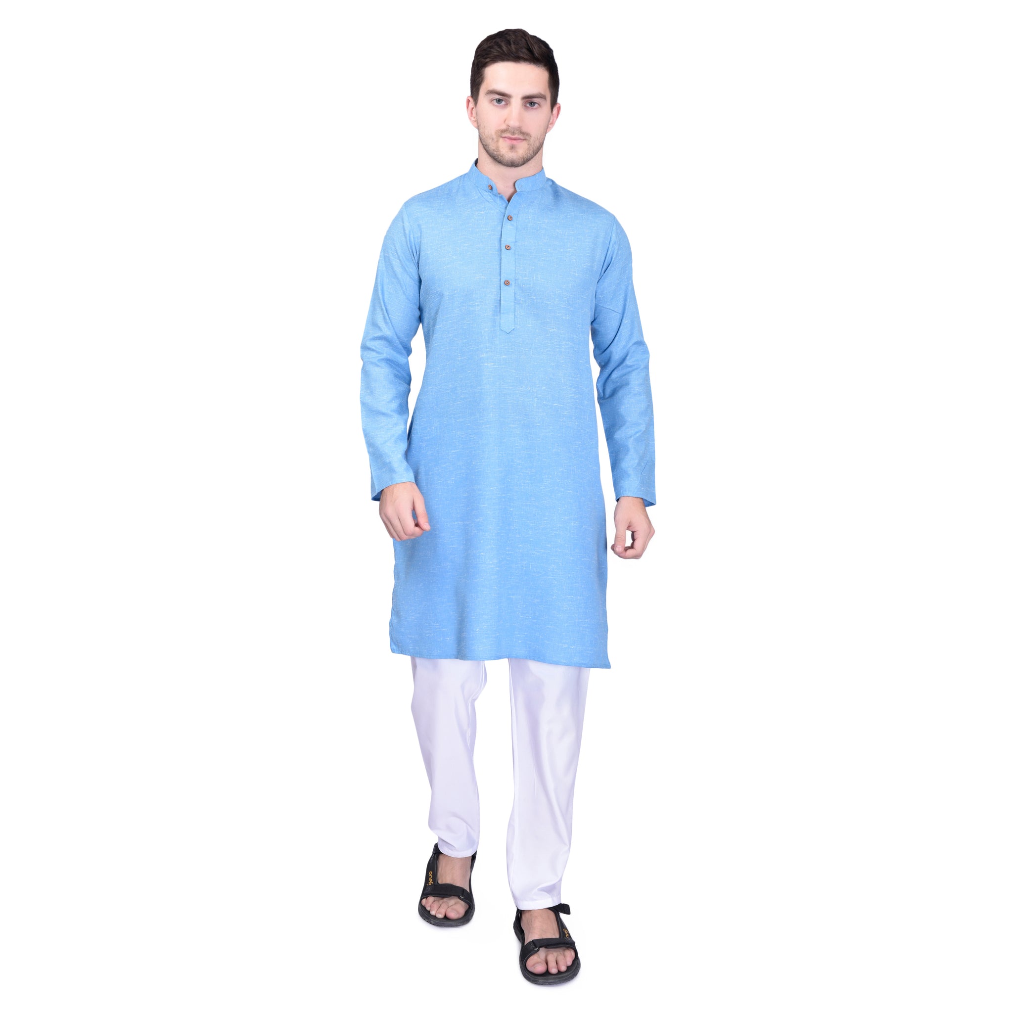 BOWLIFESTYLE Royal Blue Solid Cotton Kurta Pant Set