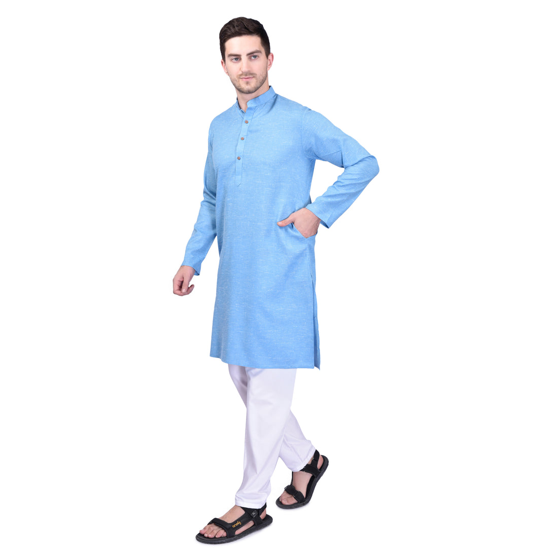 BOWLIFESTYLE Royal Blue Solid Cotton Kurta Pant Set