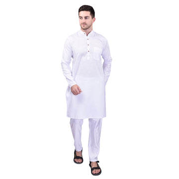 BOWLIFESTYLE White Solid Cotton Kurta Pant Set