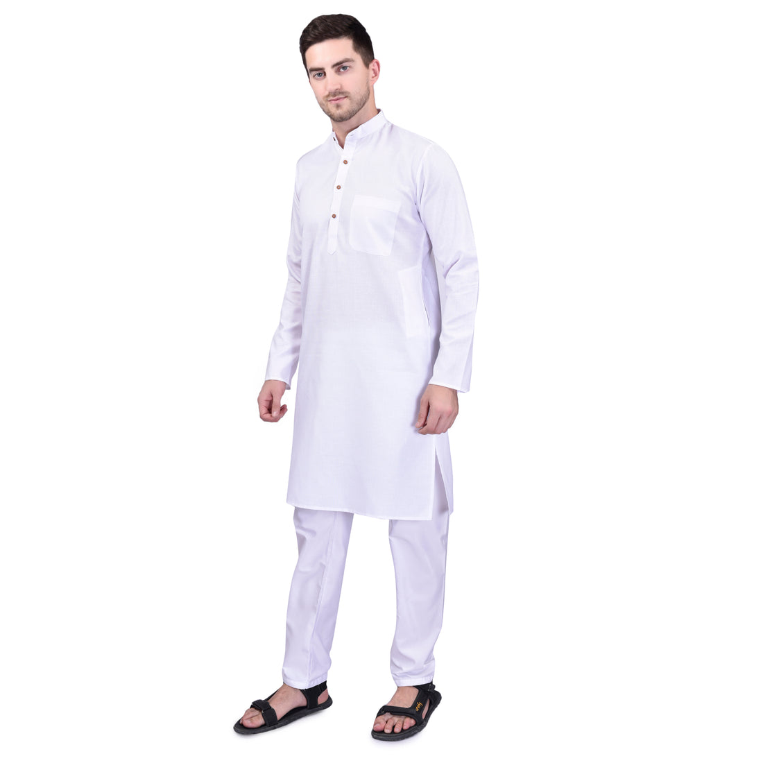 BOWLIFESTYLE White Solid Cotton Kurta Pant Set