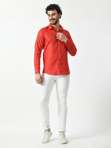 Red Cotton Linen Shirt for Men - Solid & Stylish | PRINTCULTR