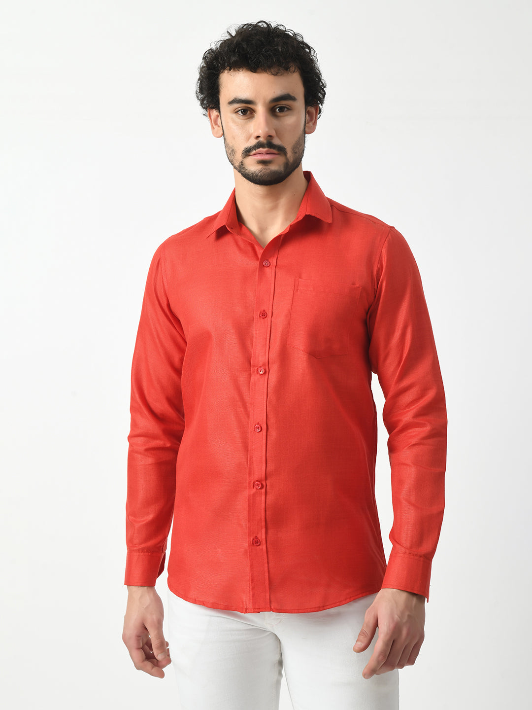 Red Cotton Linen Shirt for Men - Solid & Stylish | PRINTCULTR