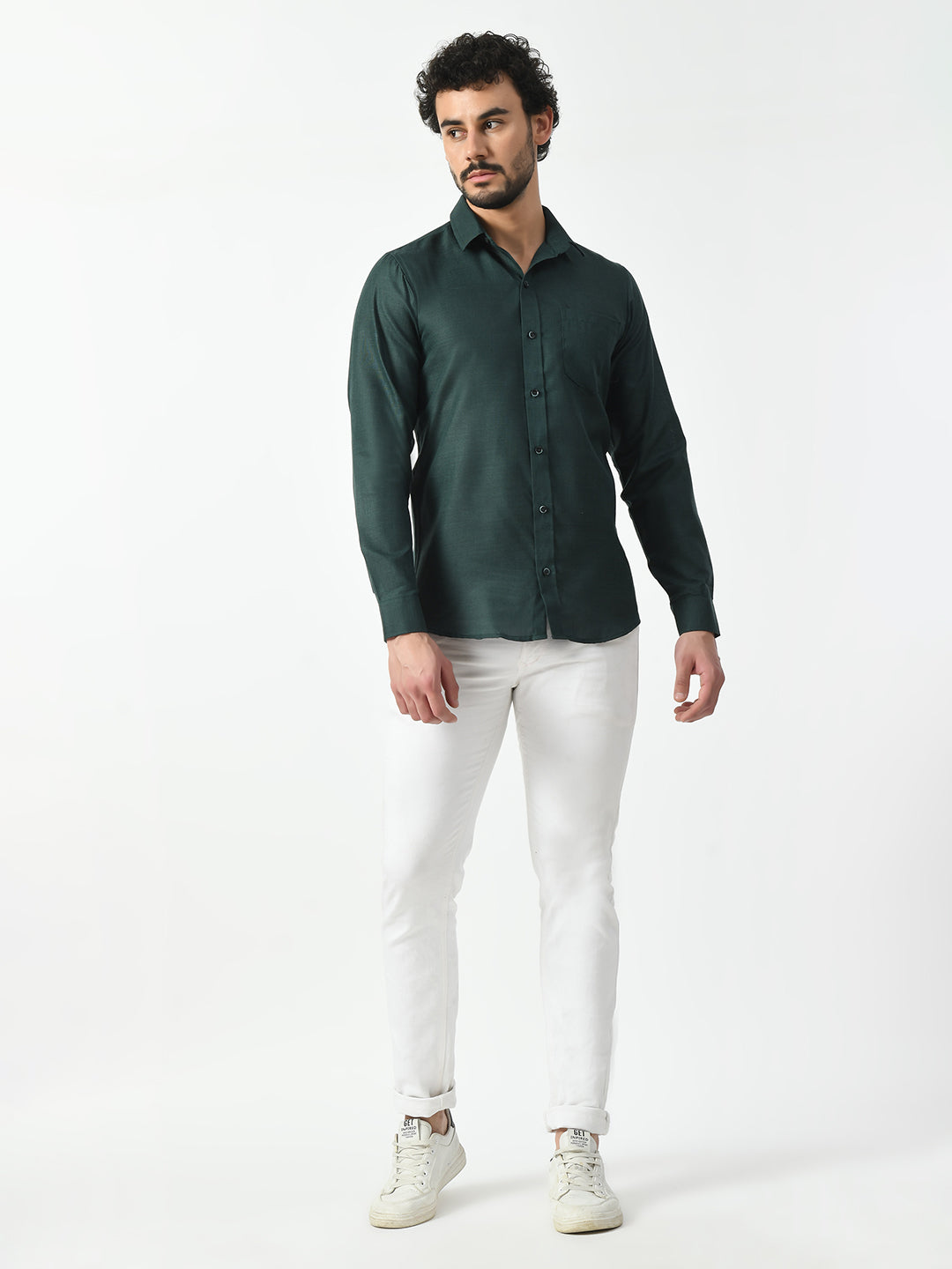 Dark Green Cotton Linen Shirt for Men- PRINTCULTR