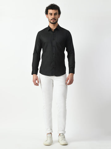 Black Cotton Linen Shirt for Men - Solid Design | PRINTCULTR"