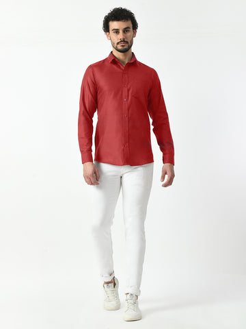 Maroon Cotton Linen Shirt for Men | Stylish Solid Shirt | PRINTCULTR