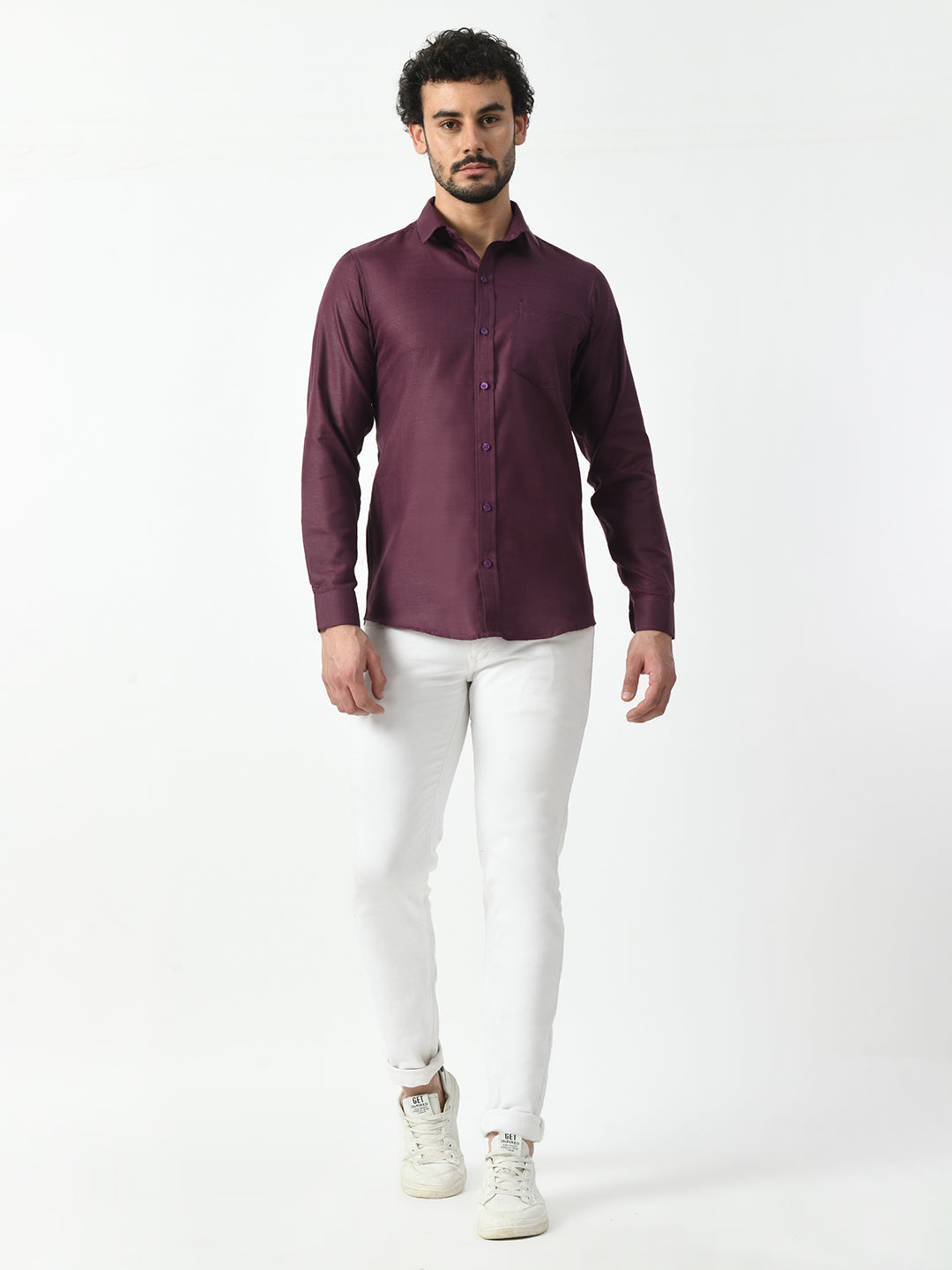 Purple Cotton Linen Solid Shirt for Men - PRINTCULTR