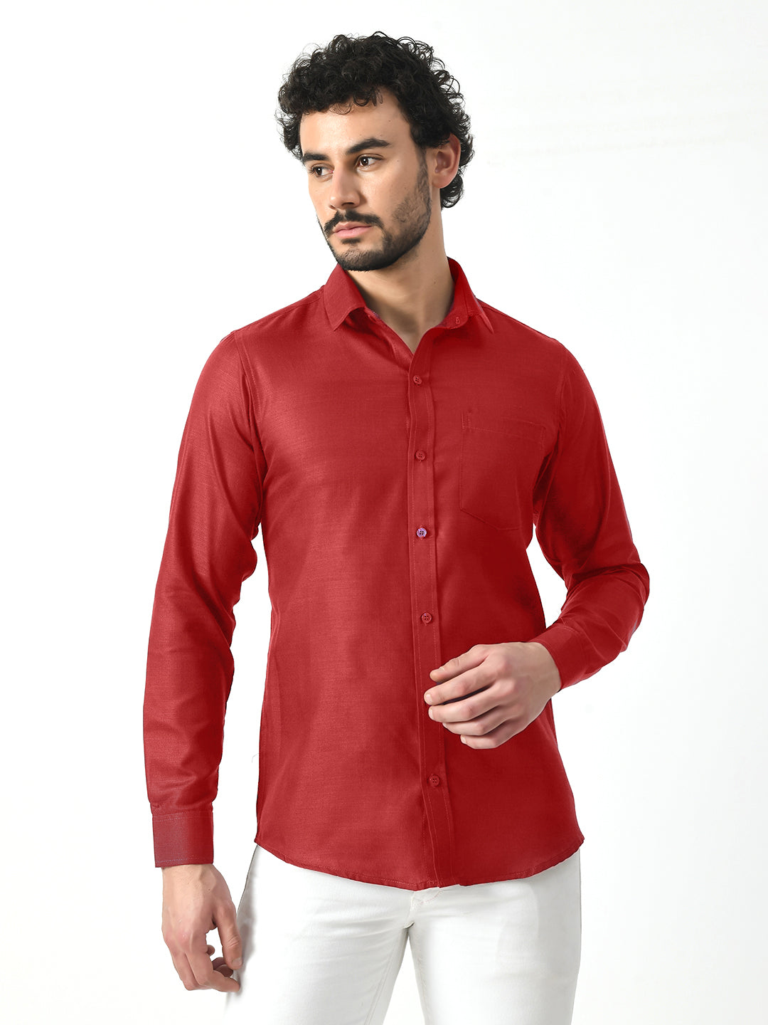 Maroon Cotton Linen Shirt for Men | Stylish Solid Shirt | PRINTCULTR