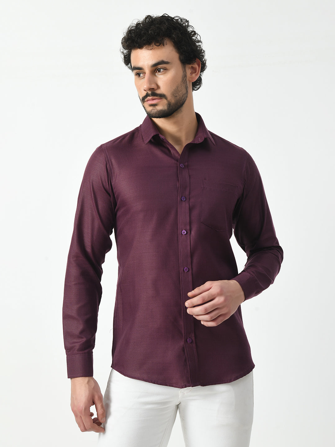 Purple Cotton Linen Solid Shirt for Men - PRINTCULTR