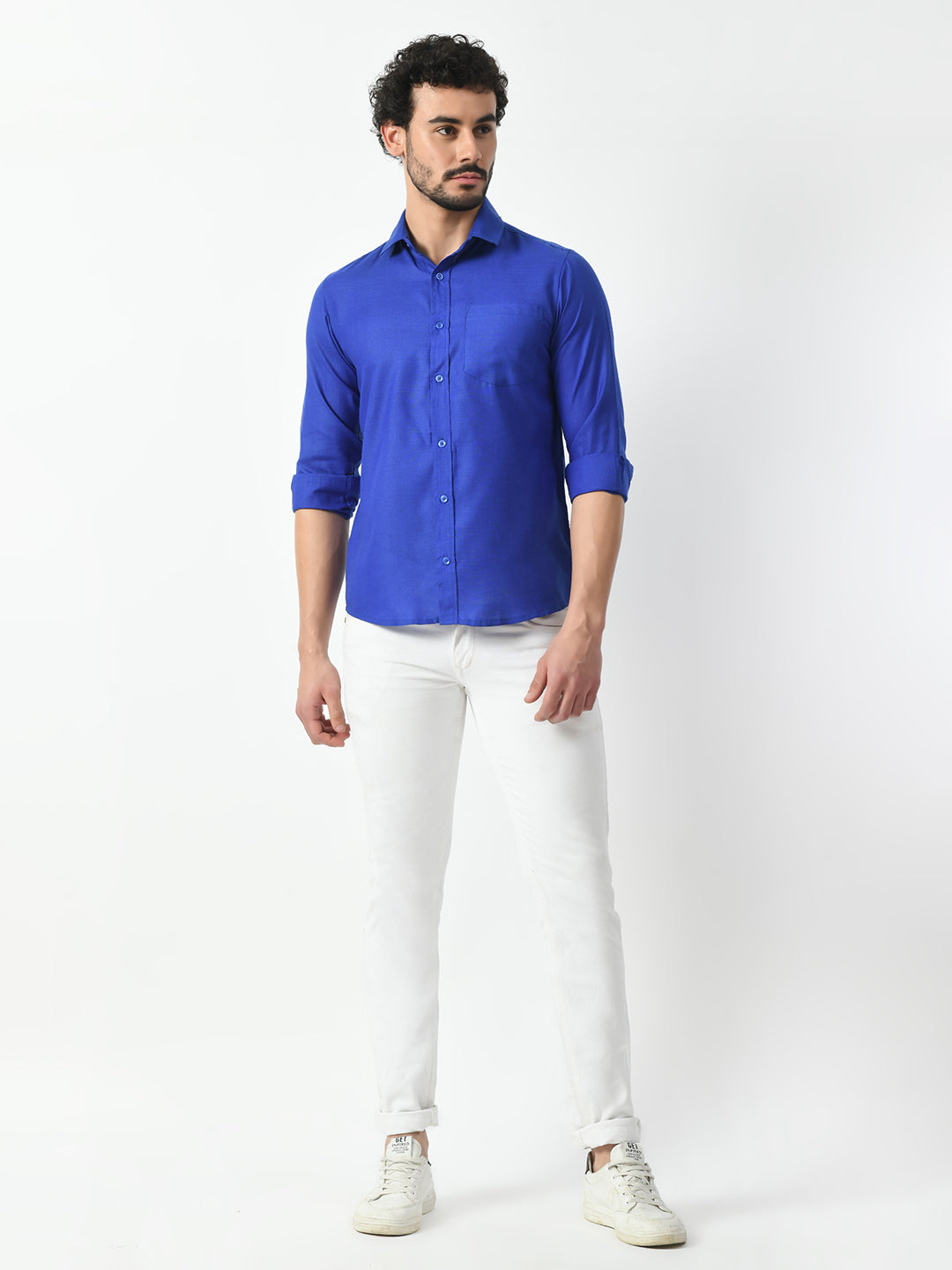 Dark Blue Cotton Linen Shirt for Men | PRINTCULTR