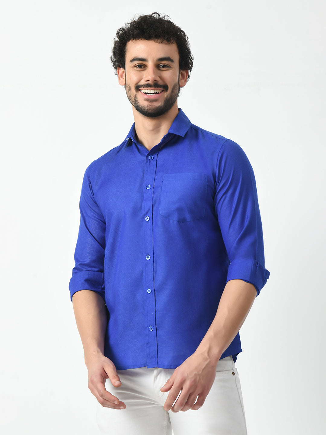 Dark Blue Cotton Linen Shirt for Men | PRINTCULTR