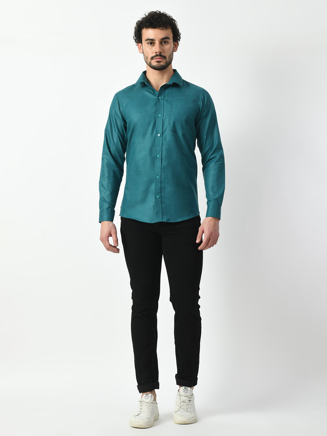 Teal Cotton Linen Shirt for Men | Solid Shirt | PRINTCULTR