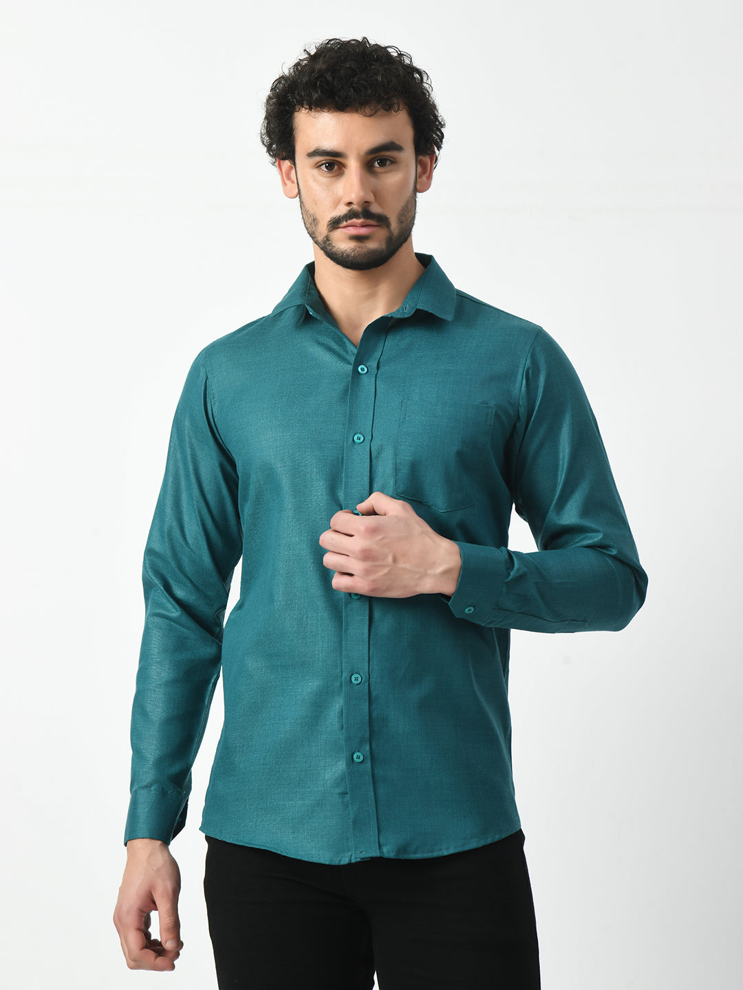 Teal Cotton Linen Shirt for Men | Solid Shirt | PRINTCULTR