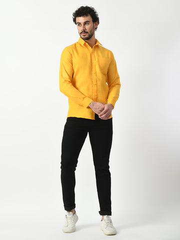 Yellow Cotton Linen Shirt for Men – Solid Design by PRINTCULTR