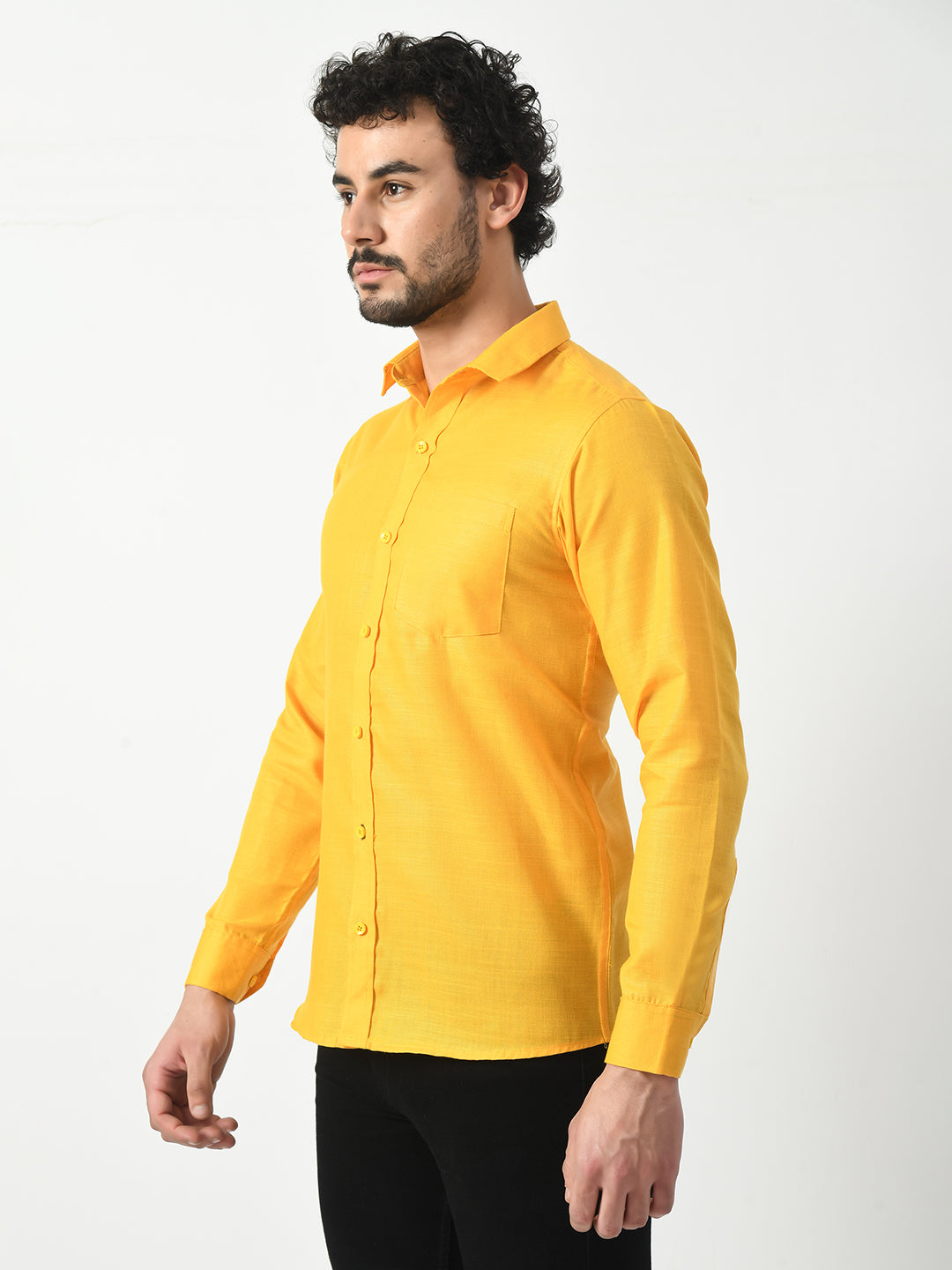 Yellow Cotton Linen Shirt for Men – Solid Design by PRINTCULTR