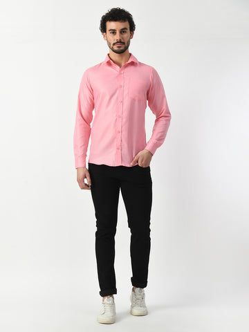 Pink Cotton Linen Shirt for Men - Solid Shirt by PRINTCULTR