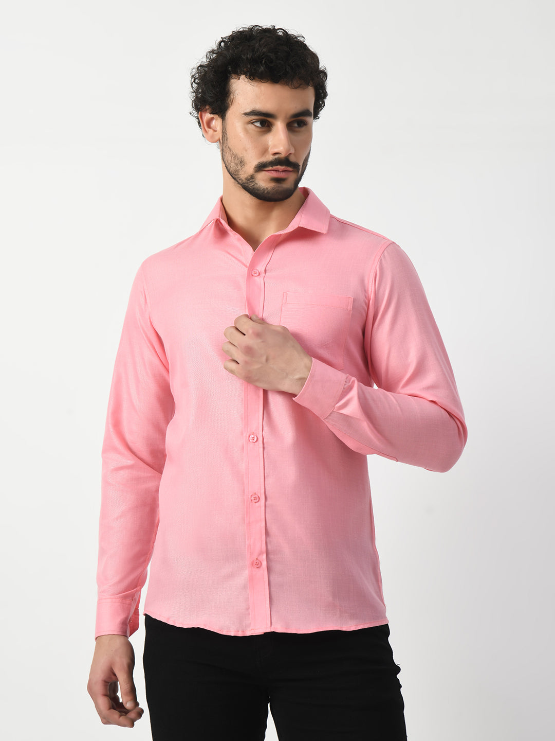 Pink Cotton Linen Shirt for Men - Solid Shirt by PRINTCULTR