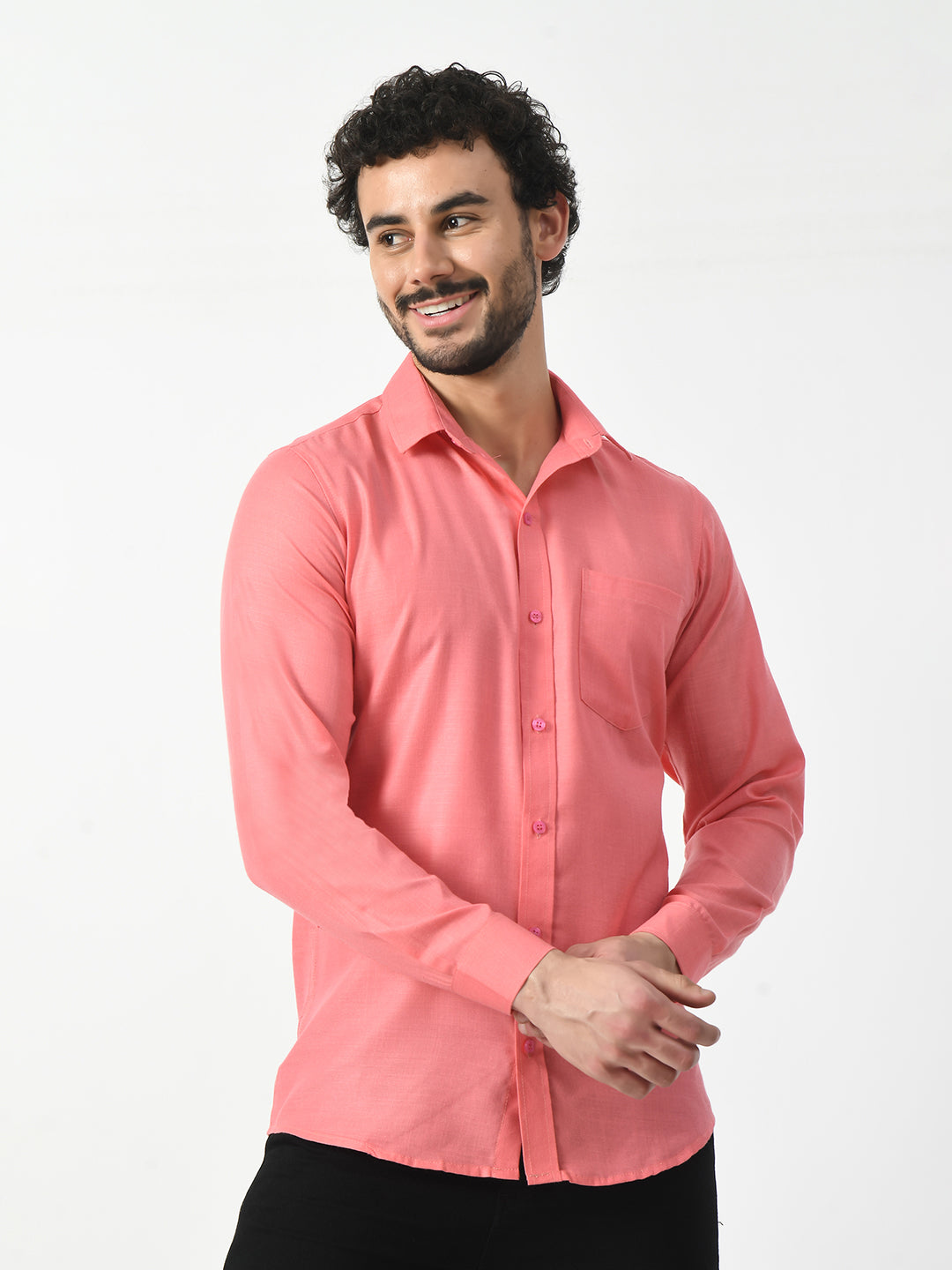 Dark Pink Cotton Linen Shirt for Men | PRINTCULTR