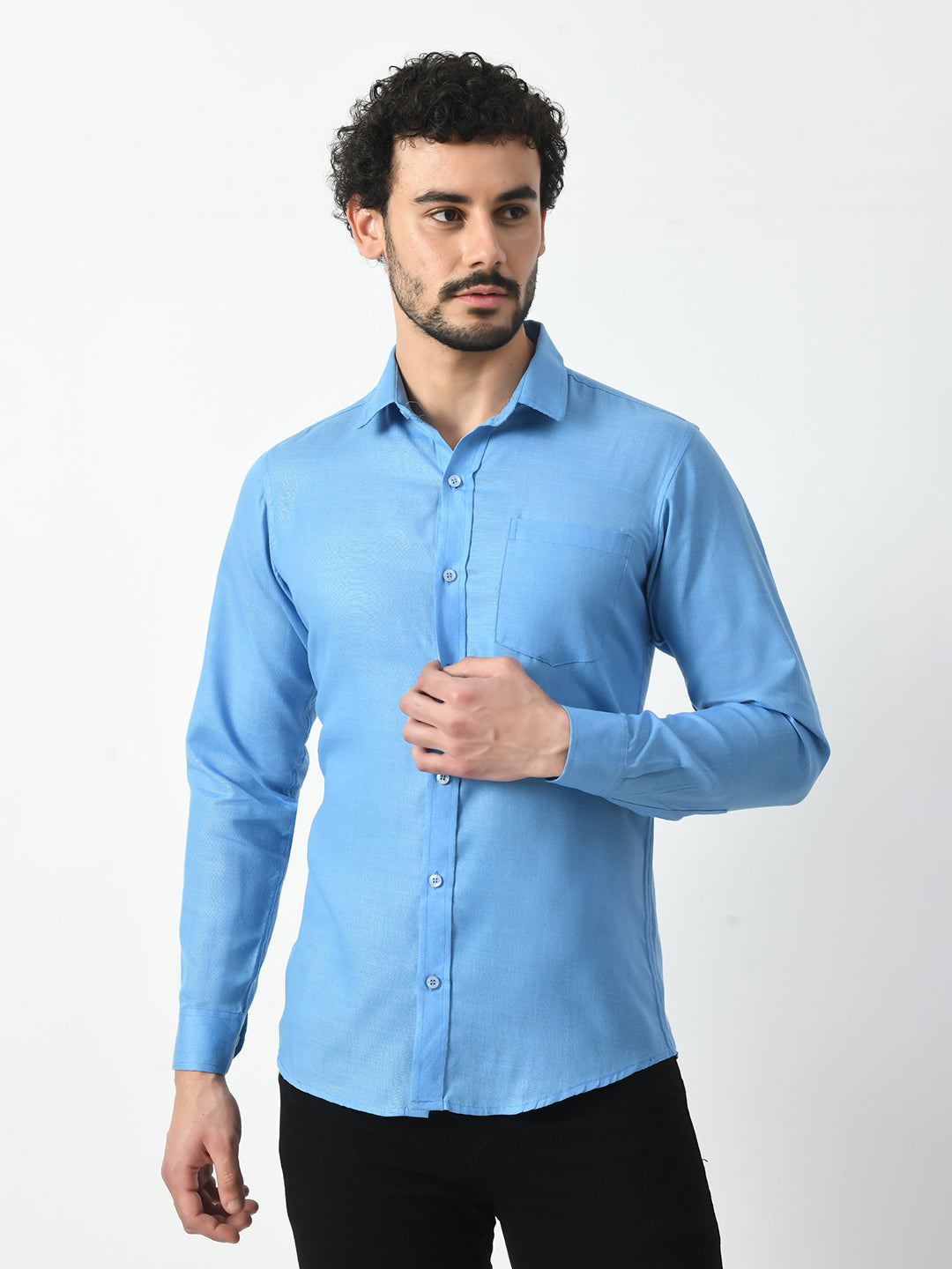 Royal Blue Cotton Linen Shirt for Men | Solid Shirt | PRINTCULTR