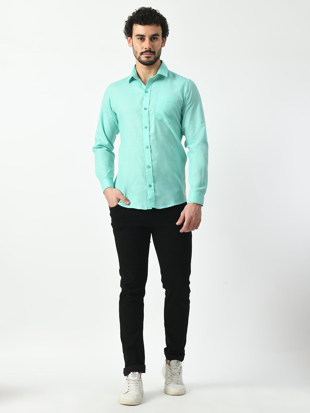 Sky Blue Cotton Linen Shirt for Men | Solid Shirt | PRINTCULTR