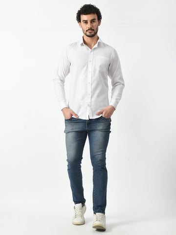 White Cotton Linen Shirt for Men - Solid Design by PRINTCULTR