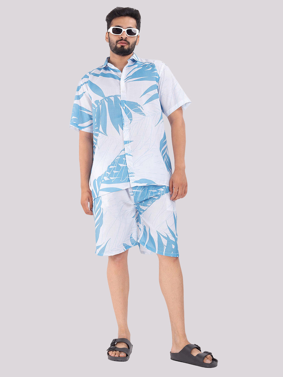 BOWLIFESTYLE White-Blue Cotton Blend Printed Co-ord Set