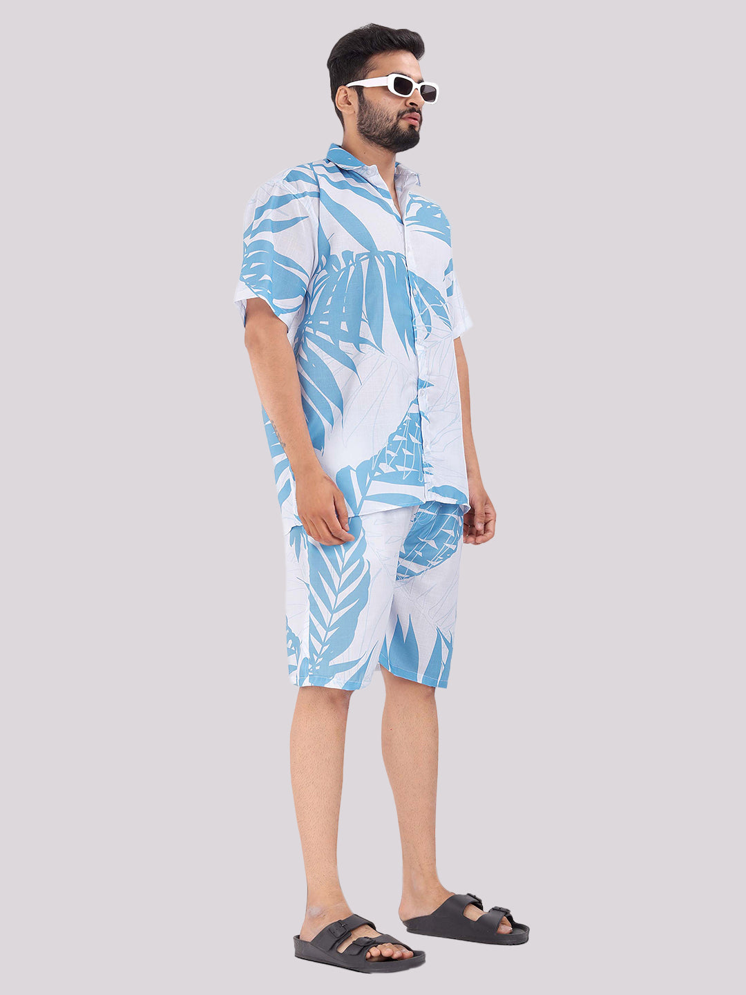 BOWLIFESTYLE White-Blue Cotton Blend Printed Co-ord Set