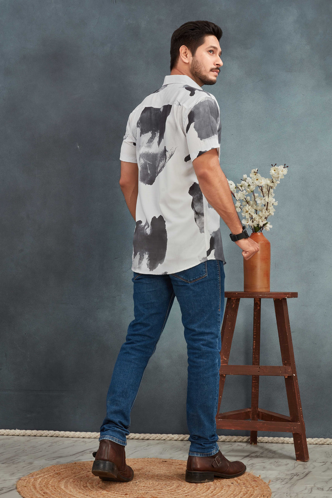 White Men's Cotton Printed Shirt - Breathable & Stylish | BOWLIFESTYLE