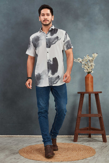 White Men's Cotton Printed Shirt - Breathable & Stylish | BOWLIFESTYLE