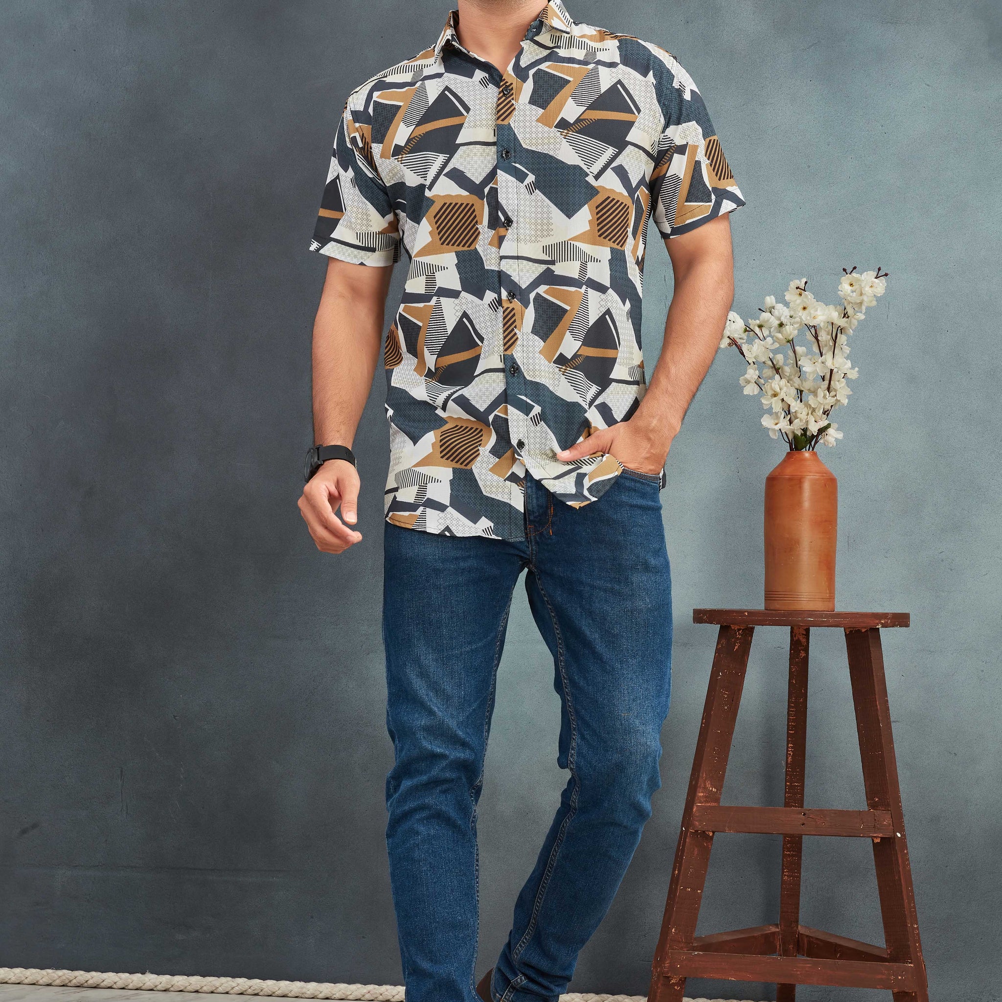 White Men's Cotton Printed Shirt - Stylish & Comfortable | BOWLIFESTYLE