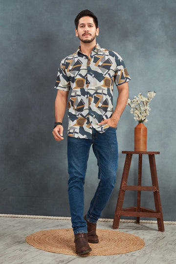 White Men's Cotton Printed Shirt - Stylish & Comfortable | BOWLIFESTYLE