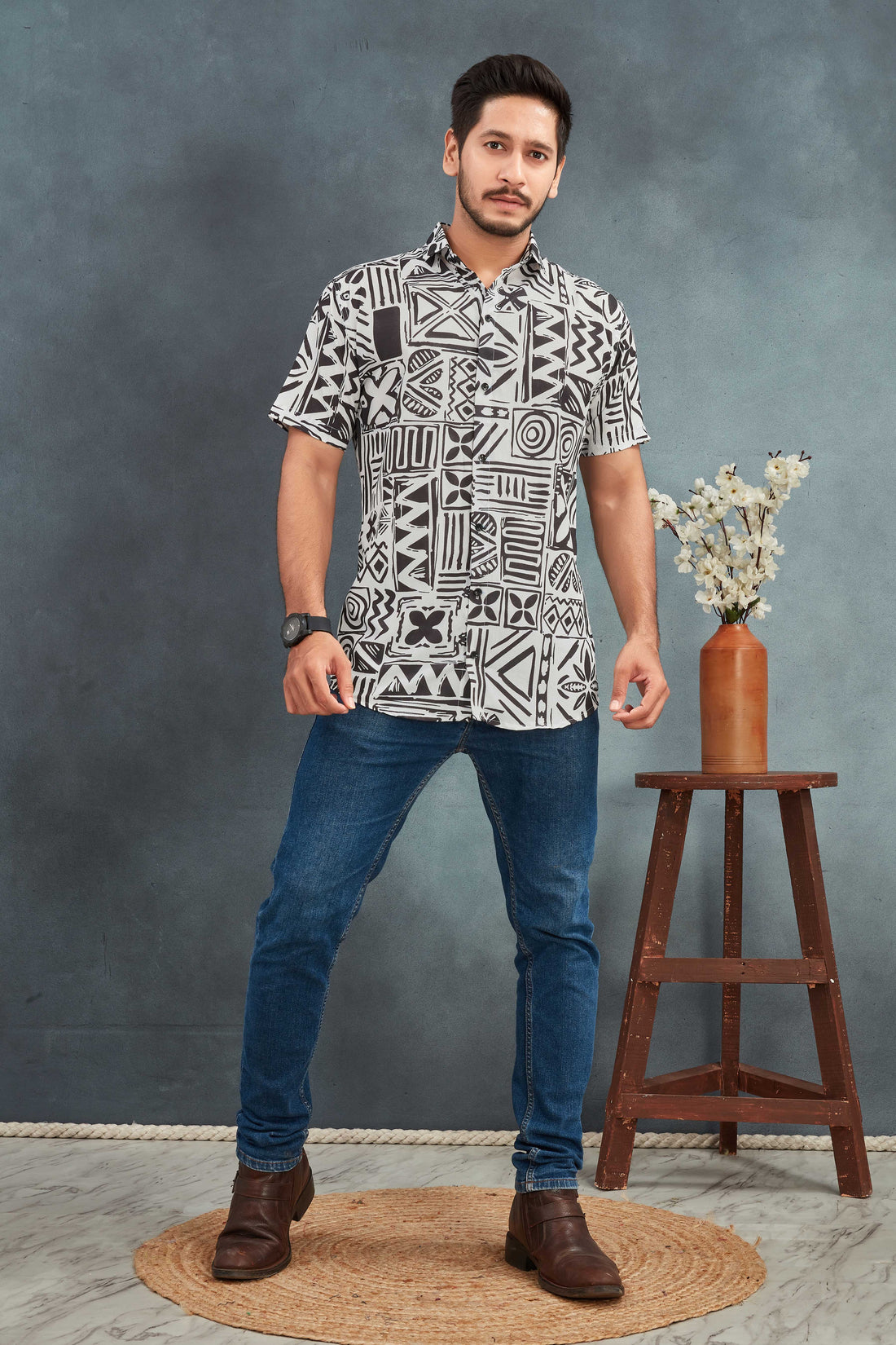 White Men's Cotton Printed Shirt - Stylish & Comfortable | BOWLIFESTYLE