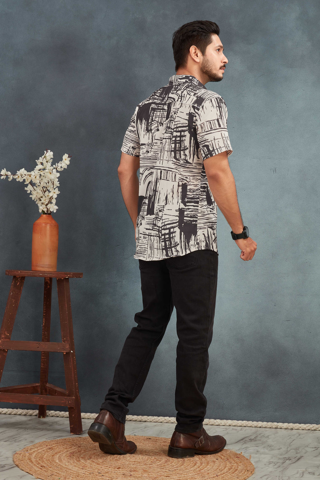 Cream Men's Cotton Printed Shirt - Stylish & Comfortable | BOWLIFESTYLE