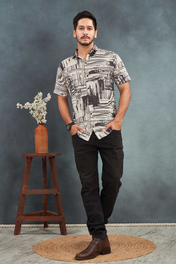 Cream Men's Cotton Printed Shirt - Stylish & Comfortable | BOWLIFESTYLE