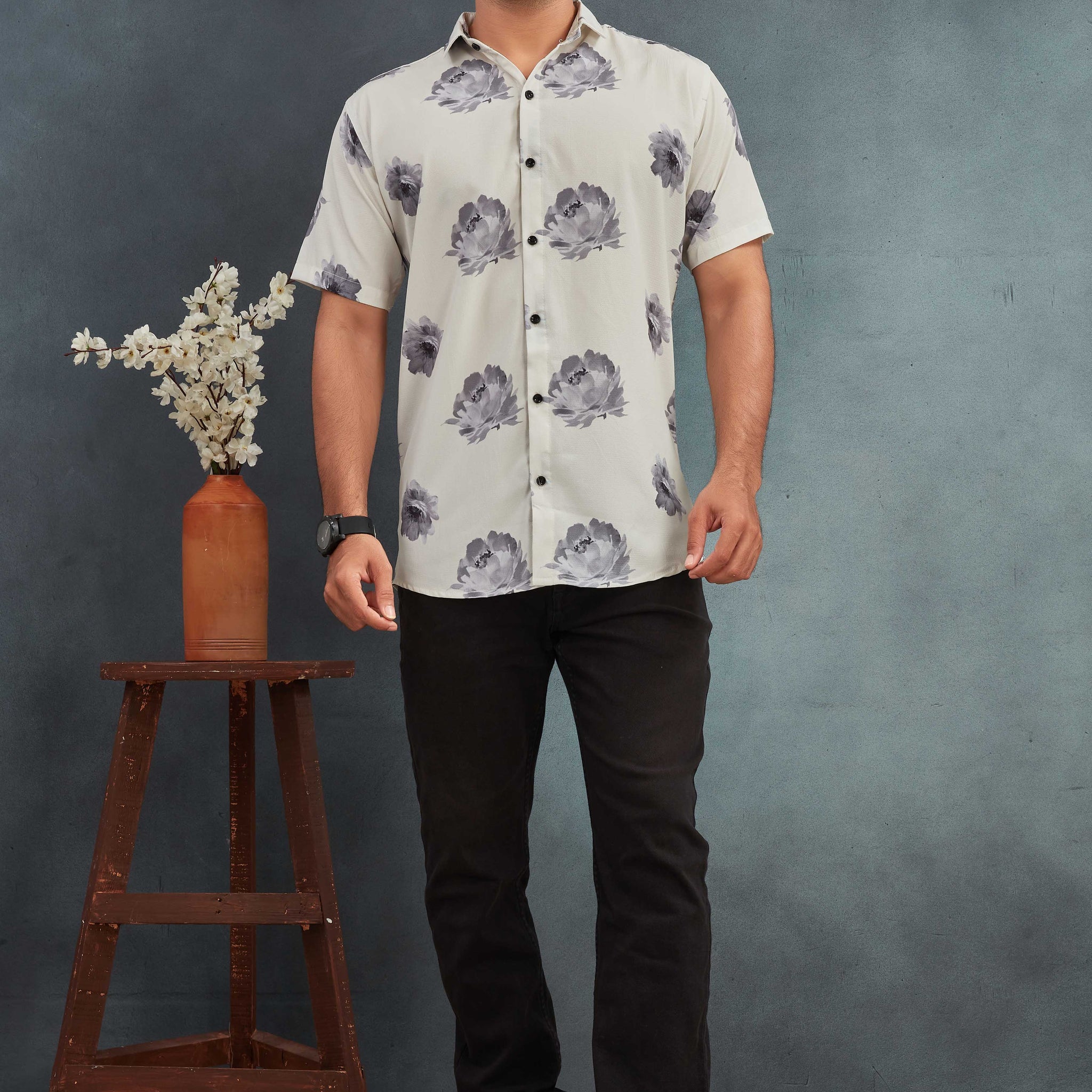 White Men's Cotton Printed Shirt - Stylish & Comfortable | BOWLIFESTYLE