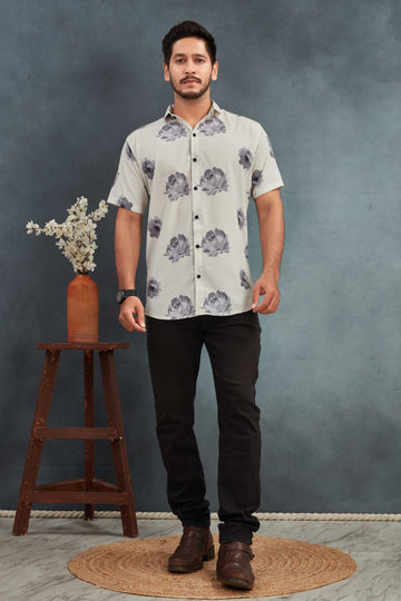 White Men's Cotton Printed Shirt - Stylish & Comfortable | BOWLIFESTYLE