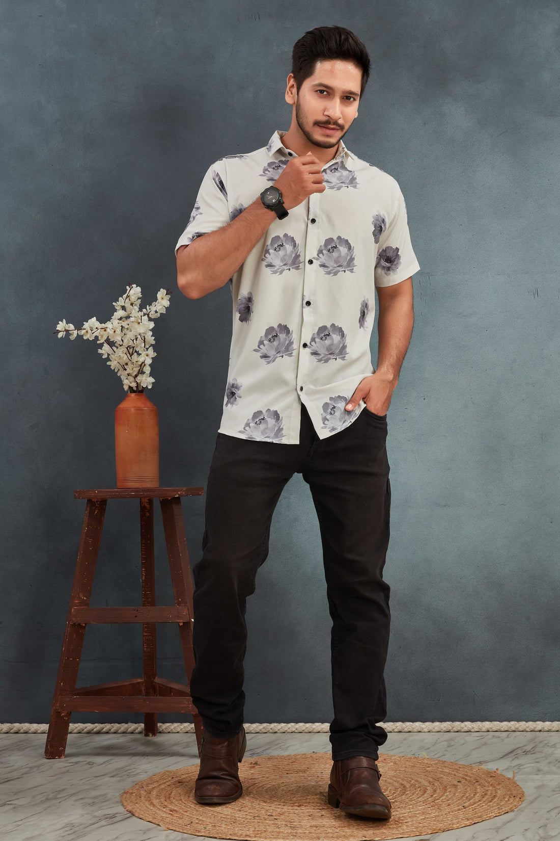 White Men's Cotton Printed Shirt - Stylish & Comfortable | BOWLIFESTYLE