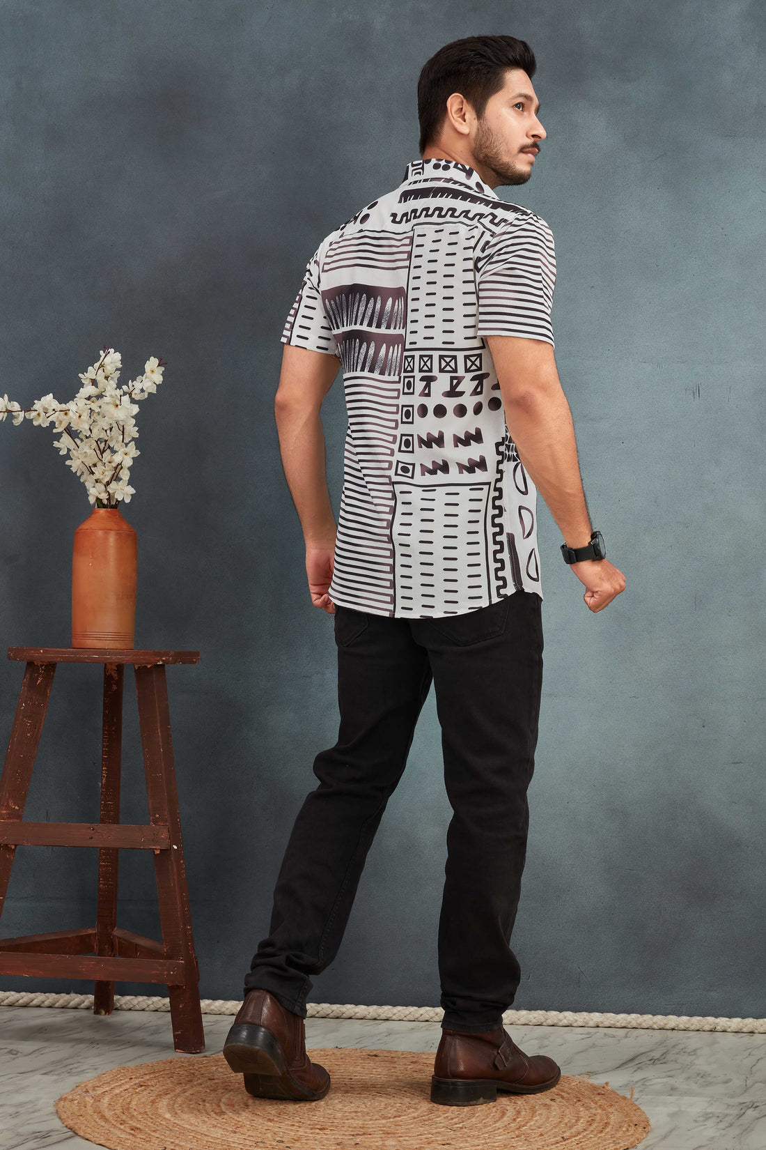 White Men's Cotton Printed Shirt - Stylish & Comfortable | BOWLIFESTYLE