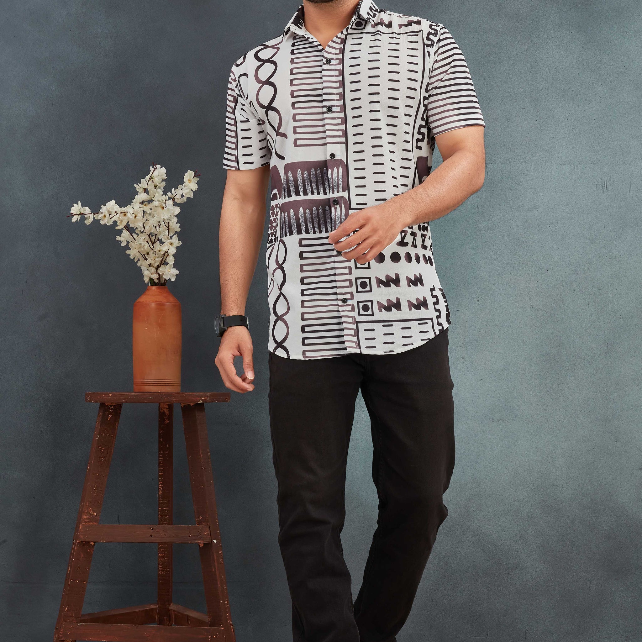 White Men's Cotton Printed Shirt - Stylish & Comfortable | BOWLIFESTYLE