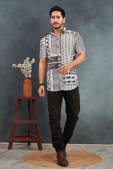 White Men's Cotton Printed Shirt - Stylish & Comfortable | BOWLIFESTYLE