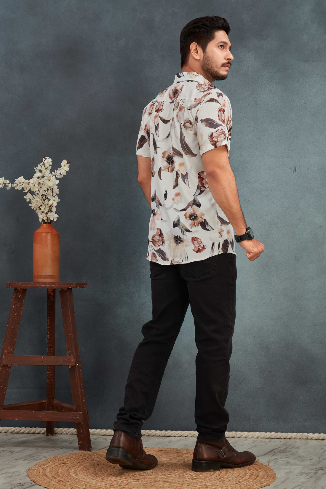 White Men's Cotton Printed Shirt - Stylish & Comfortable | BOWLIFESTYLE