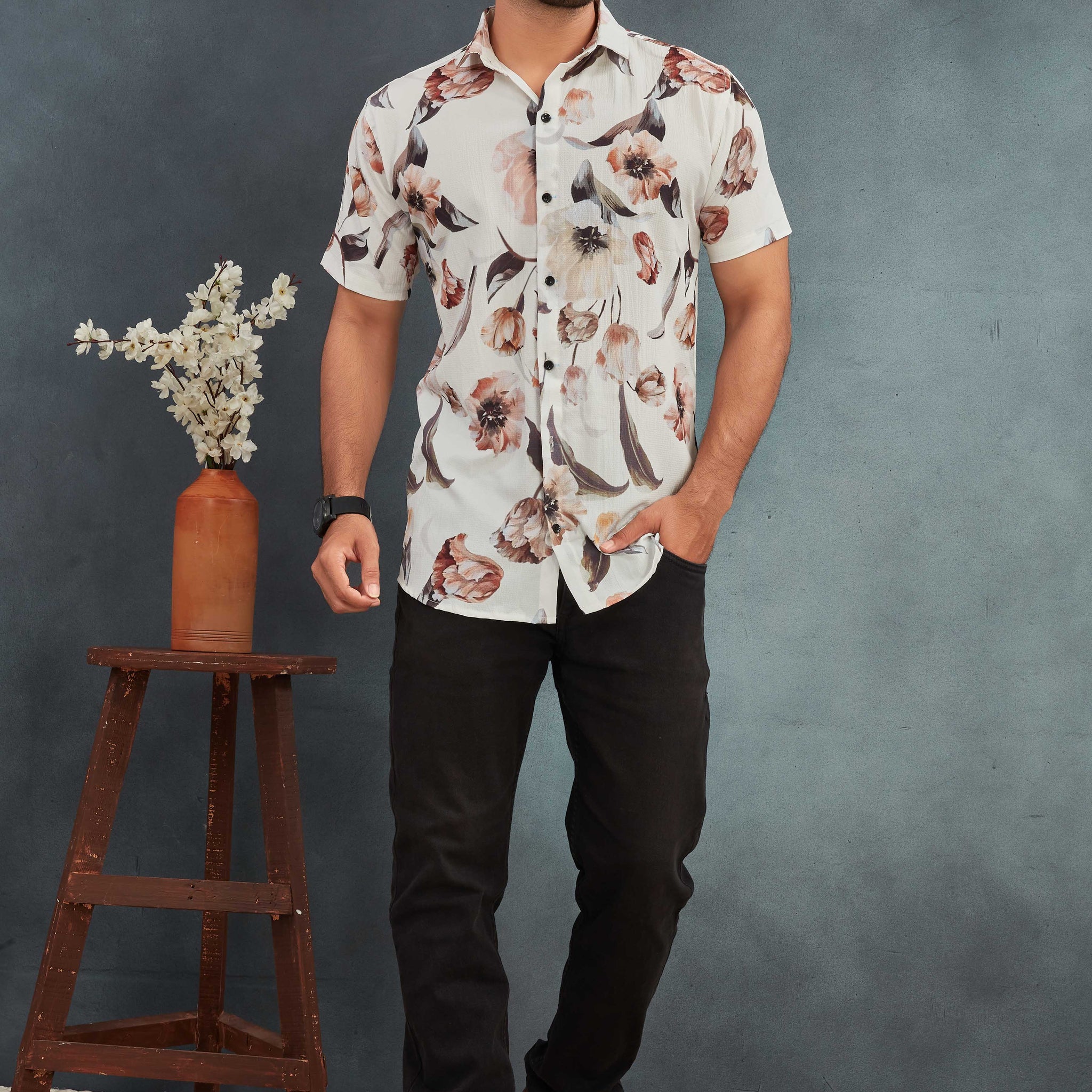 White Men's Cotton Printed Shirt - Stylish & Comfortable | BOWLIFESTYLE