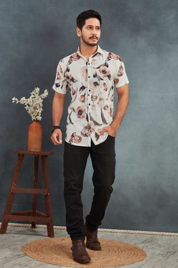 White Men's Cotton Printed Shirt - Stylish & Comfortable | BOWLIFESTYLE