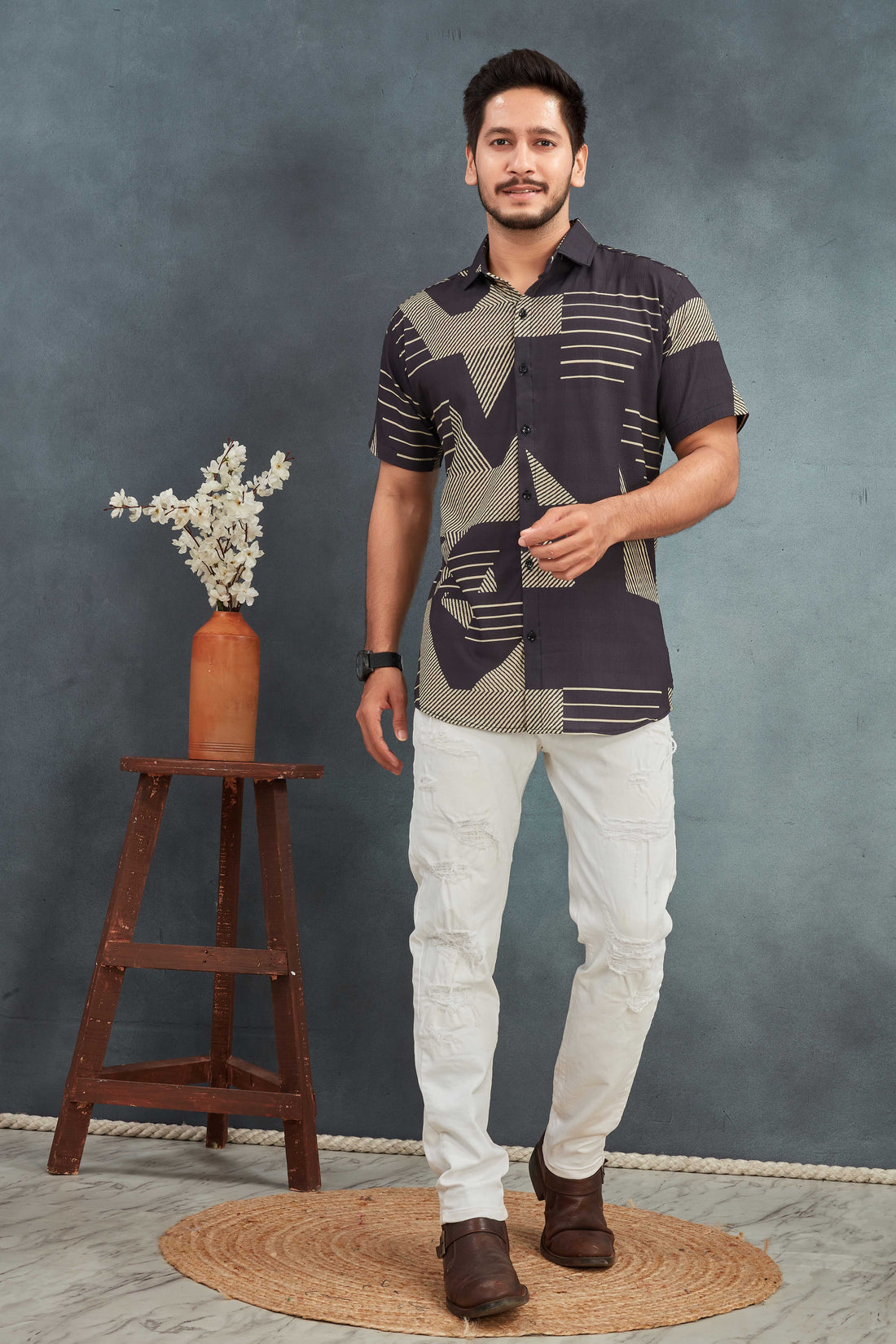 Black Men's Cotton Printed Shirt - BOWLIFESTYLE