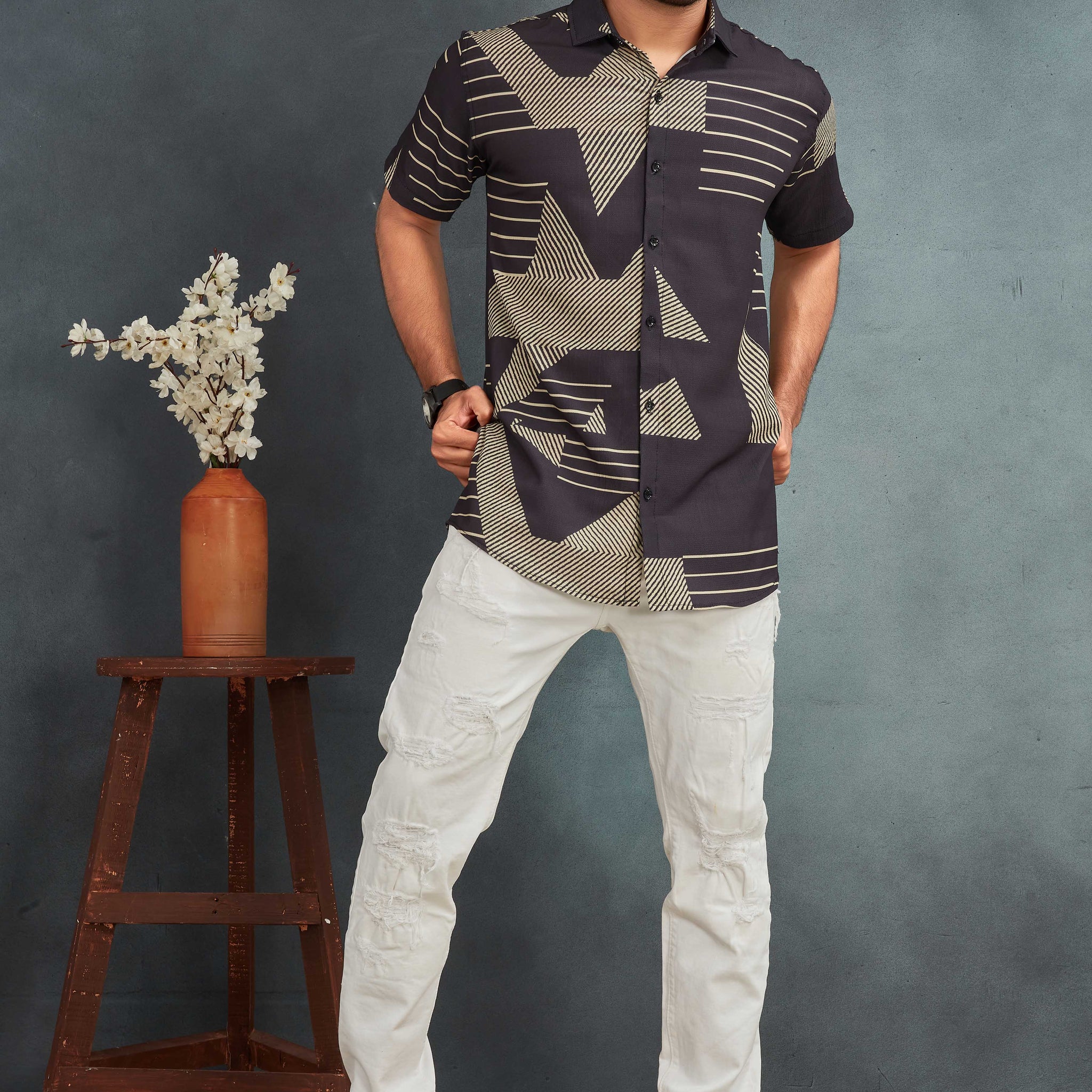 Black Men's Cotton Printed Shirt - BOWLIFESTYLE