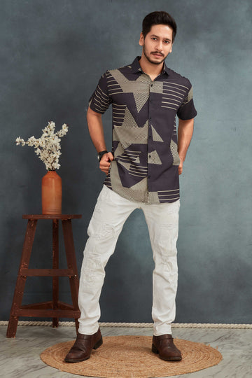 Black Men's Cotton Printed Shirt - BOWLIFESTYLE