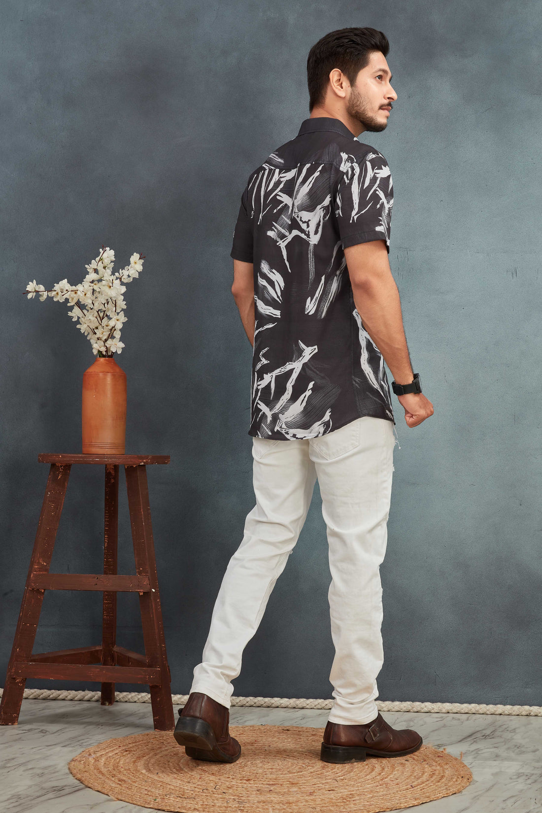 Shirt Black Men's Cotton Printed Outfit - BOWLIFESTYLE